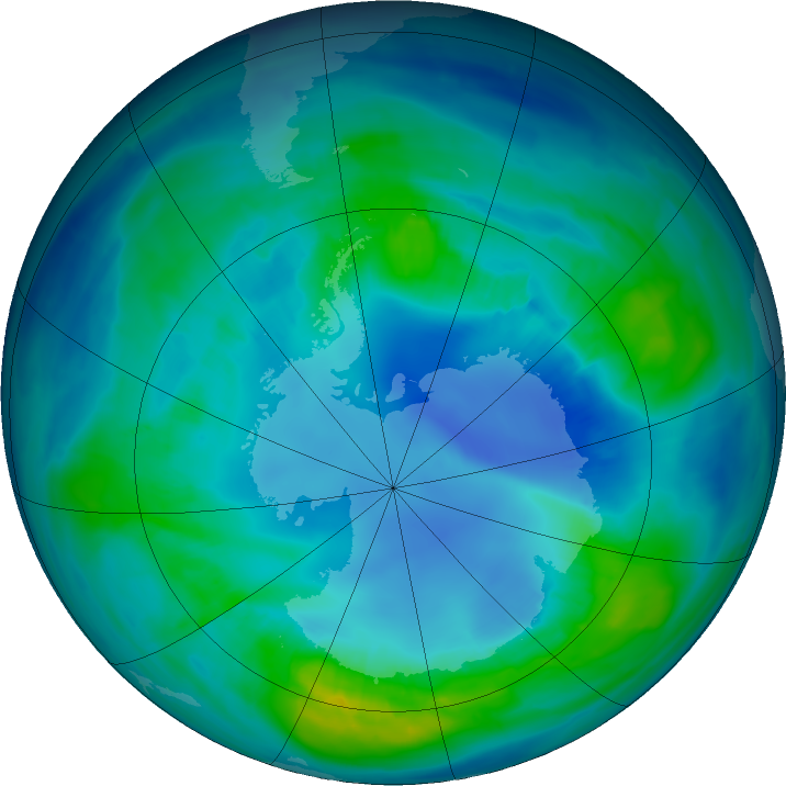 Antarctic ozone map for 21 April 2016